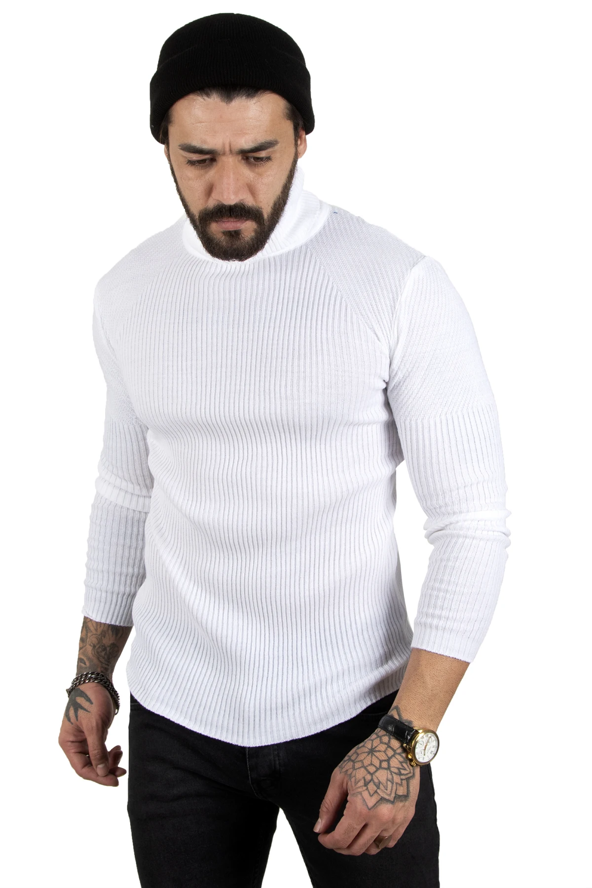 

DeepSEA full turtleneck striped knitted sweater 2100016