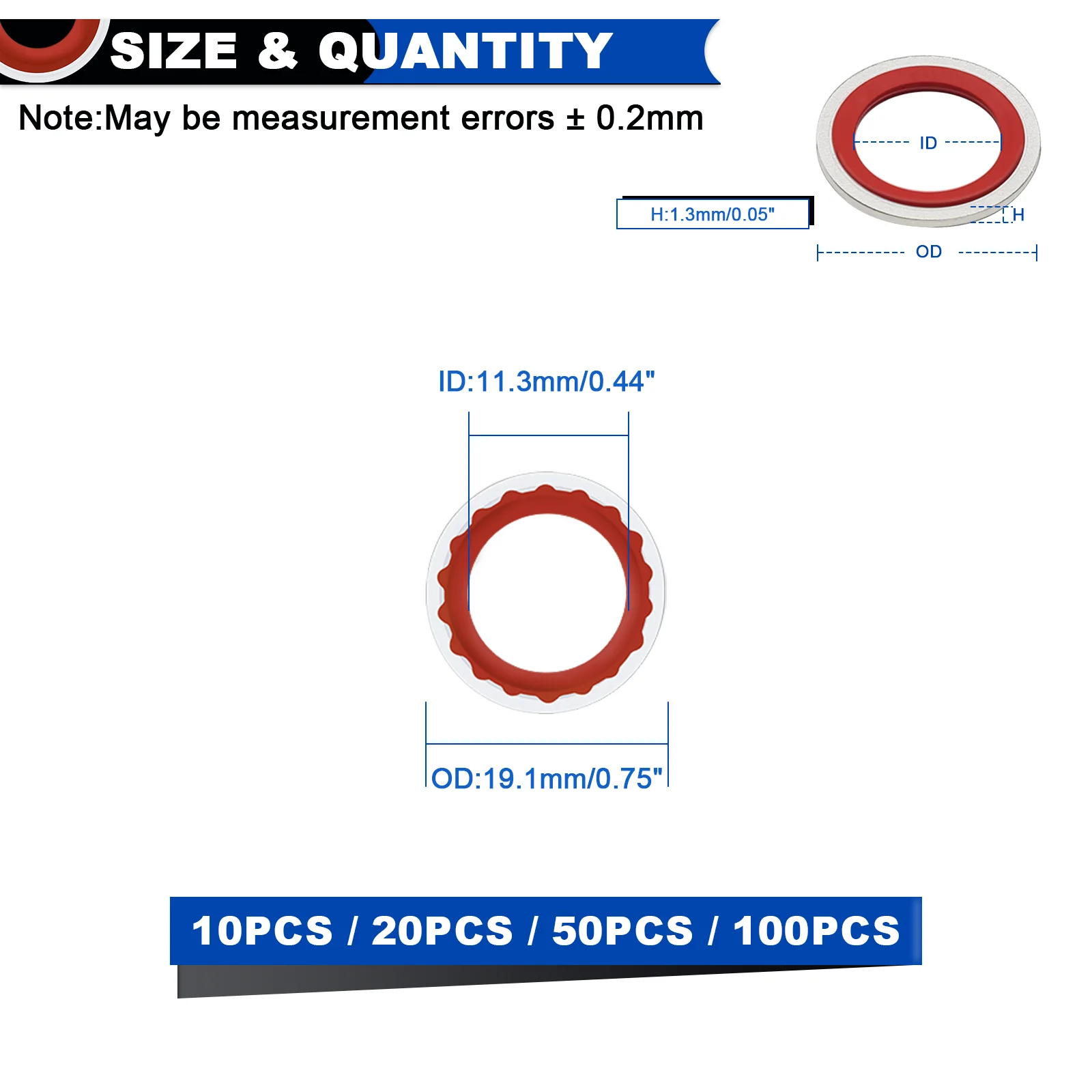 A/C Compressor Rubber Washers Repairs Car Self-Centered O-Ring, Replace A/C System Compressor Port Gasket (19.1x11.3x1.3mm)(Red)