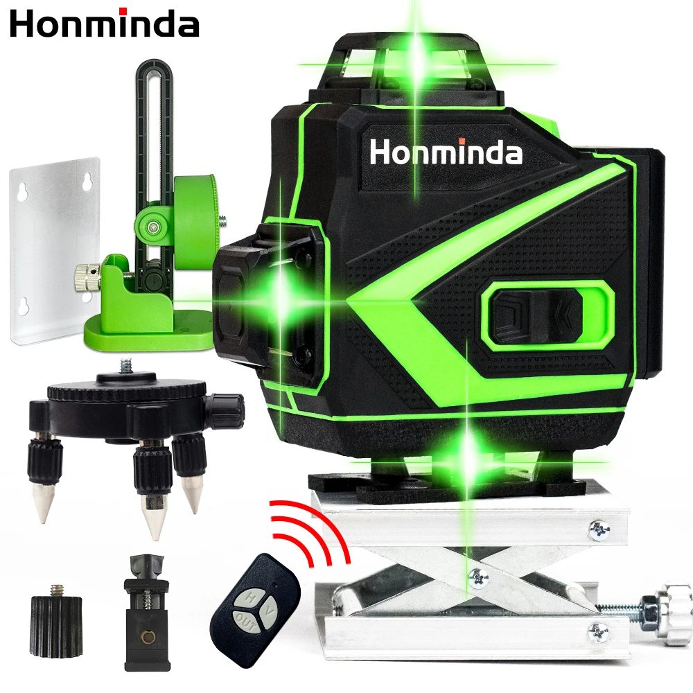 16 line 4D laser level, green line self leveling, 360 horizontal and vertical ultra strong green laser level with tripod