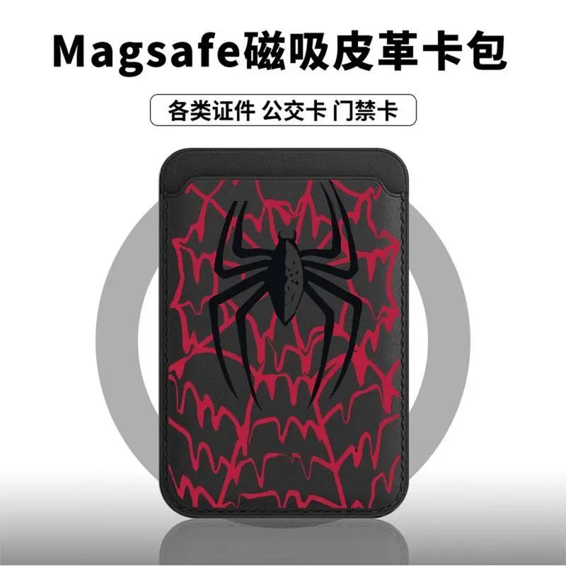 Image of Personalisiertes Spinnenmuster für Magsafe-Kartenhalter für iPhone, XIAOMI, Samsung Handyhülle, Leder-ID- und U-Bahn-Kartenhalter, Y2k