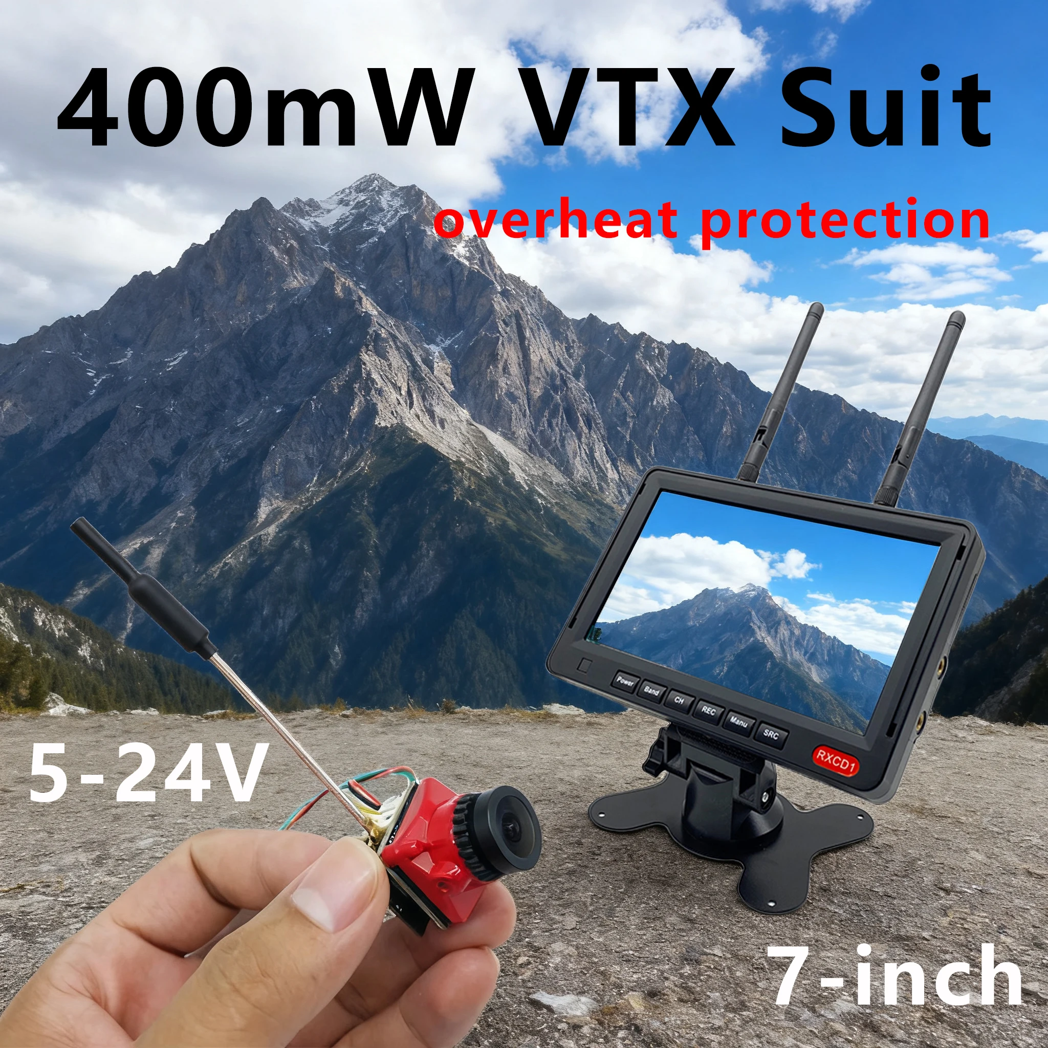 

SLONWAKE FPV 5,8G 400 мВт VTX костюм защита от перегрева 7-дюймовый монитор с двойной антенной 56CH 1024*600px для радиоуправляемого дрона