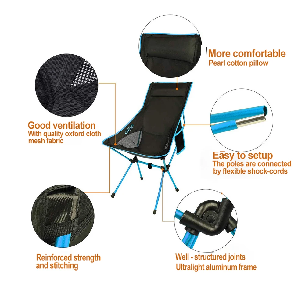 HooRu Portable Beach Chair Folding Lounge Backrest Camping Chairs with Carry Bag Lightweight Fishing Picnic Travelling Tools