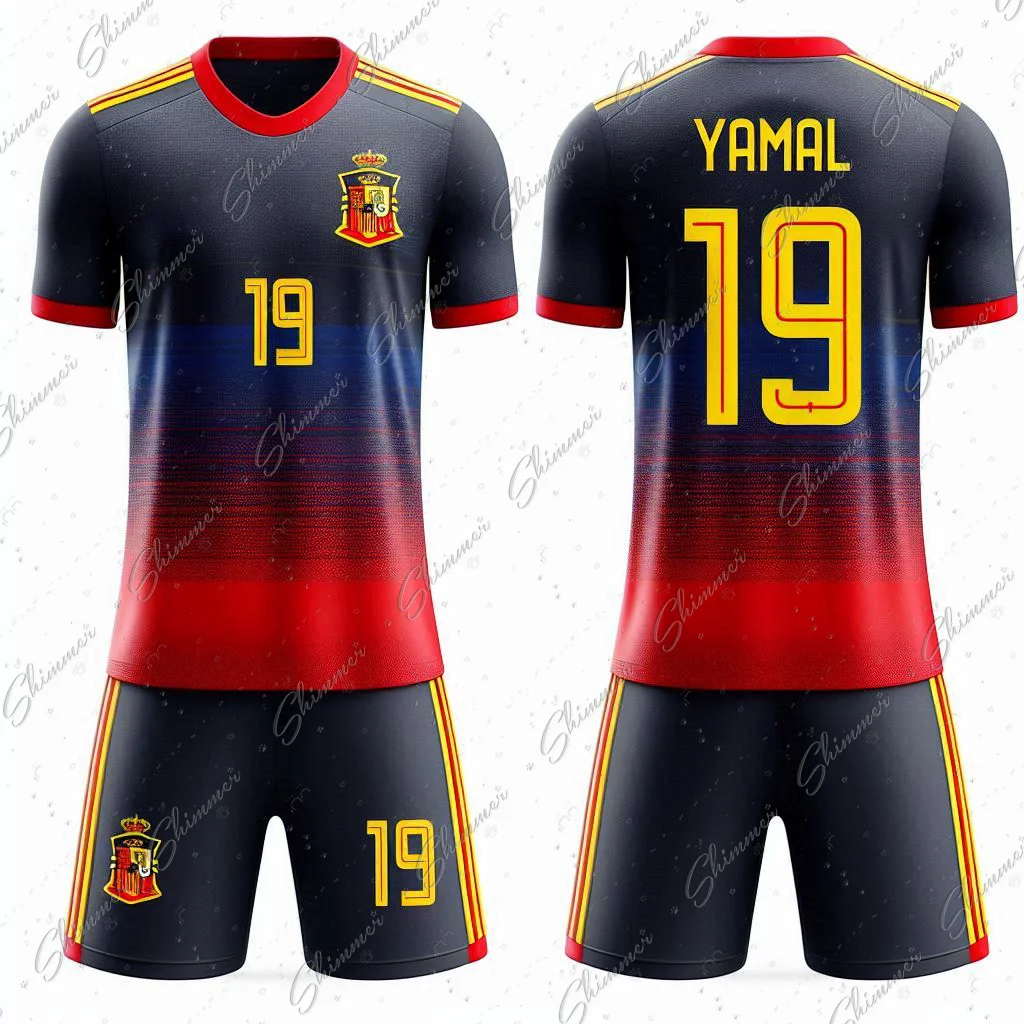 Custom Football Jerseys 2pc Short Sleeves Spain Style Pop Kids Youth Training And Competition Sports Tracksuit Man Soccer Jersey