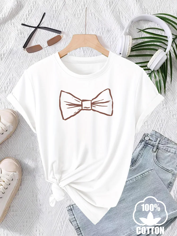 

Wedding Bow Women's Graphic T-Shirt 100% Cotton Crew Neck Short Sleeve Tee Casual Summer Daily Wear