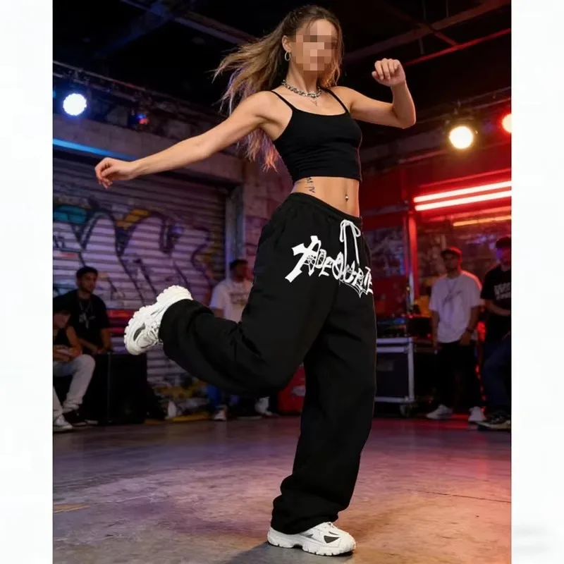 2026 Neue Herbstkollektion Amerikanischer Stil Weiße Hip-Hop-Jazz-Tanzhose mit Hoher Taille, Lockerem Geradem Bein, Weitem Bein und Kordelzug, Sportliche Modehose – Detail 11