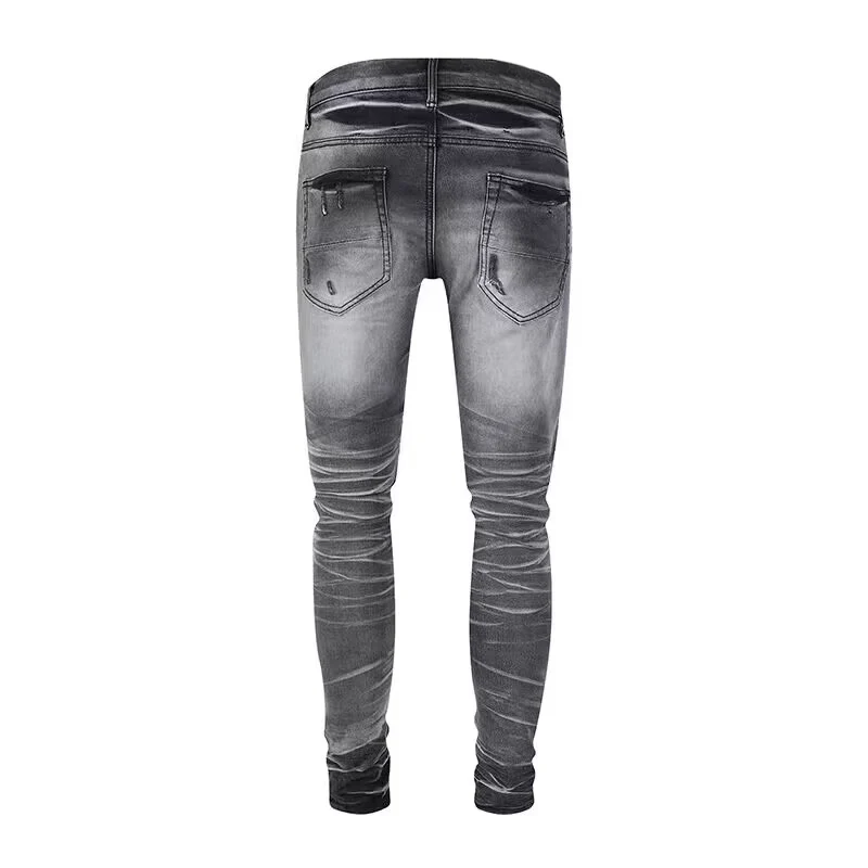 Street Fashion Designer Men Jeans High Quality Retro Gray Stretch Skinny Fit Ripped Jeans Men Y2K Brand Vintage Denim Pants - Image 2