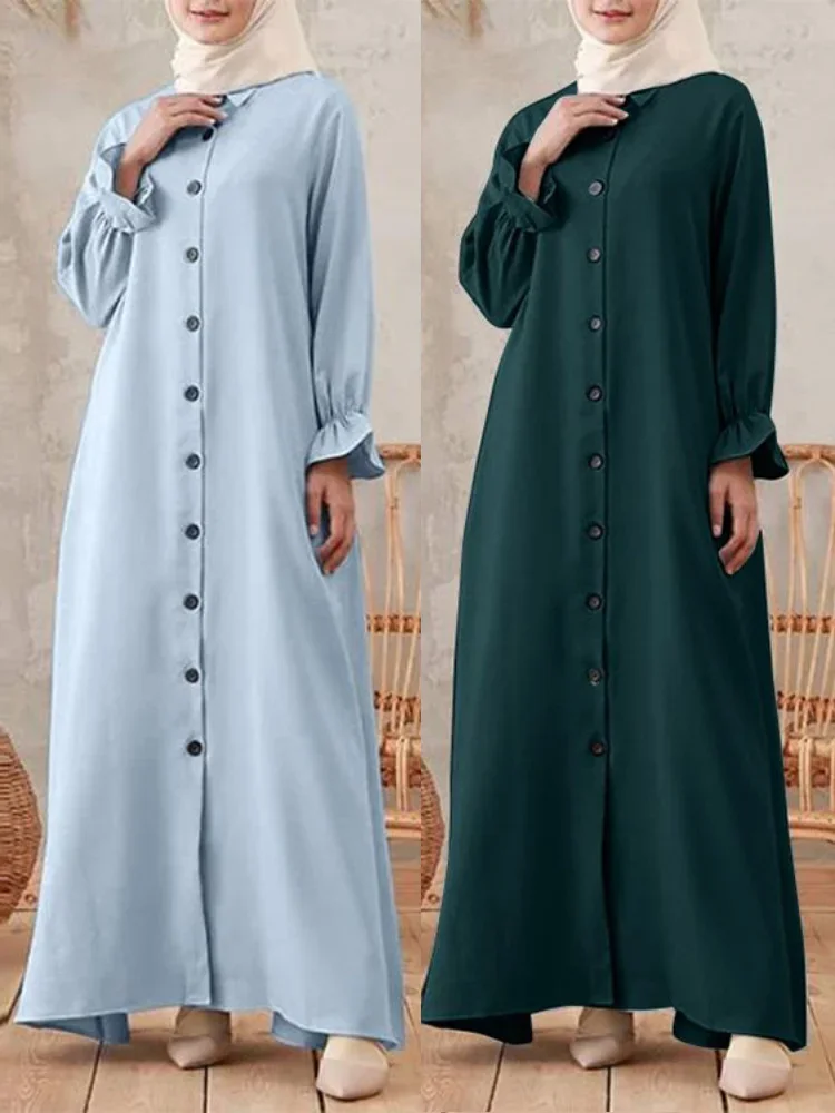 Herfst Marokko Moslim Shirt Jurk Vrouwen Abaya Casual Jurken Vrouw Dubai Islam Lange Jurk Femme Vestidos