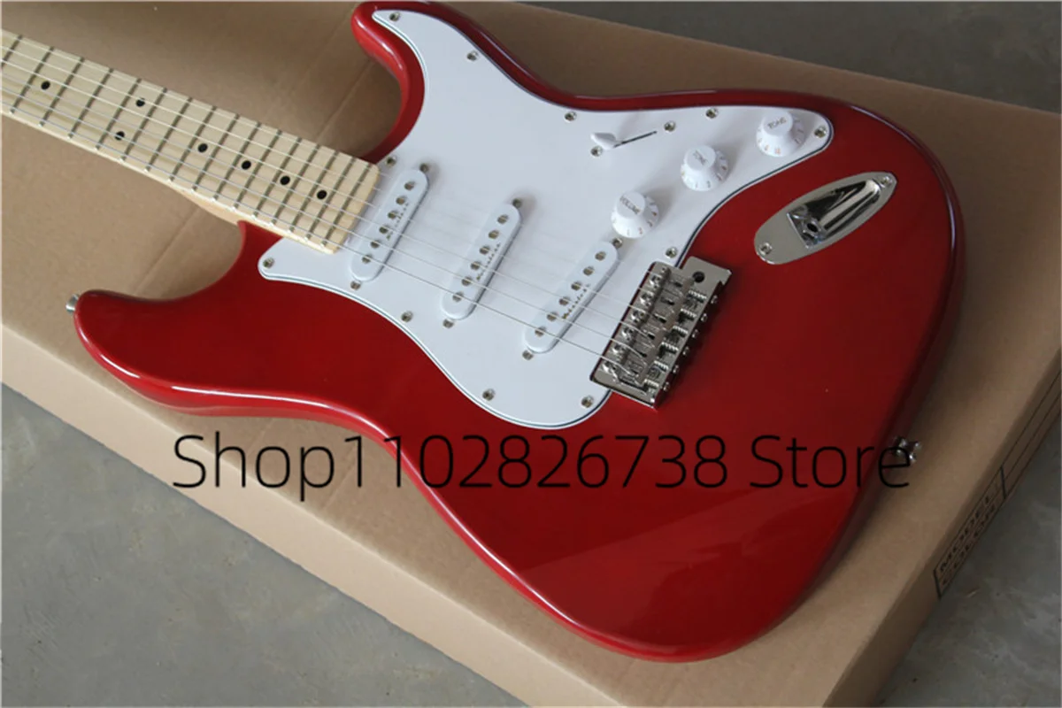 Classic Electric Guitar Stra Guitar Red Wind Maple Neck SSH Pickups White Guard Marked Bridge Factory Custom