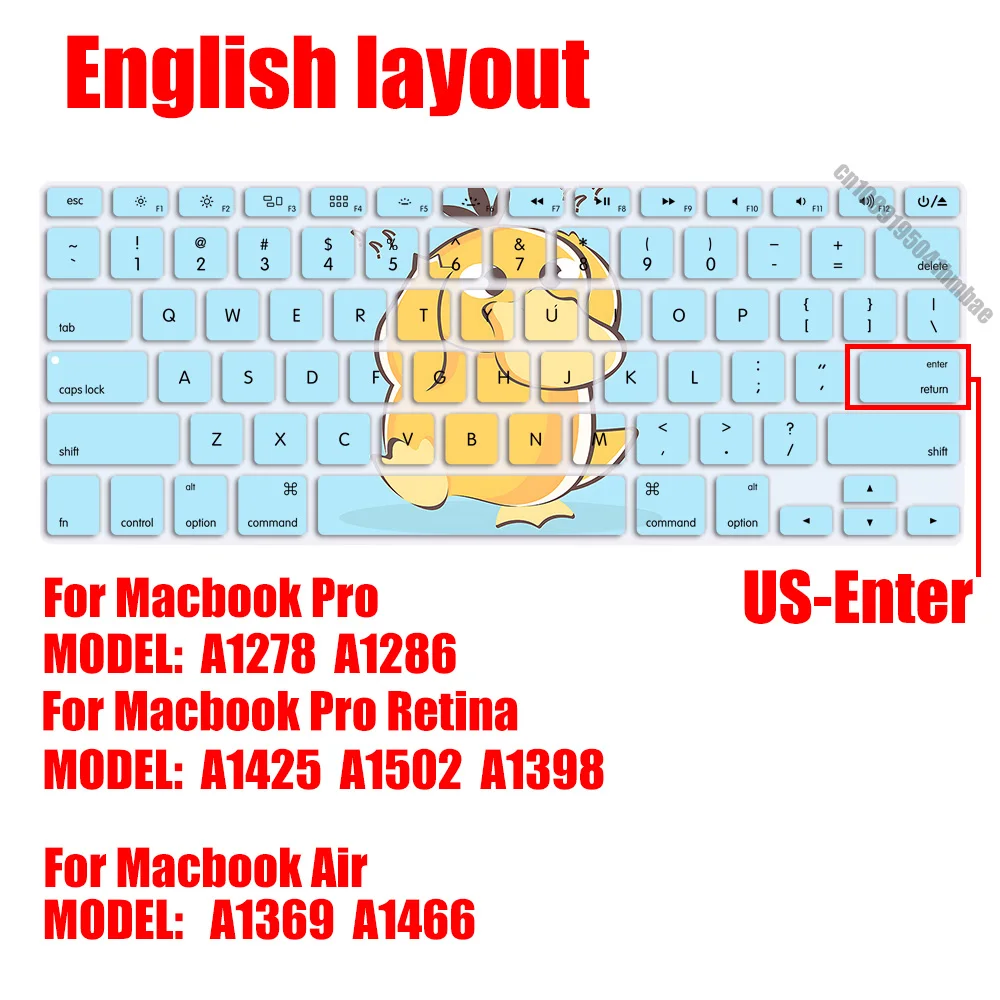 Psyducks US Layout Soft Silicone Keyboard Cover for Macbook pro A1278  A1286 Retina A1425  A1502  A1398 Air A1369  A1466