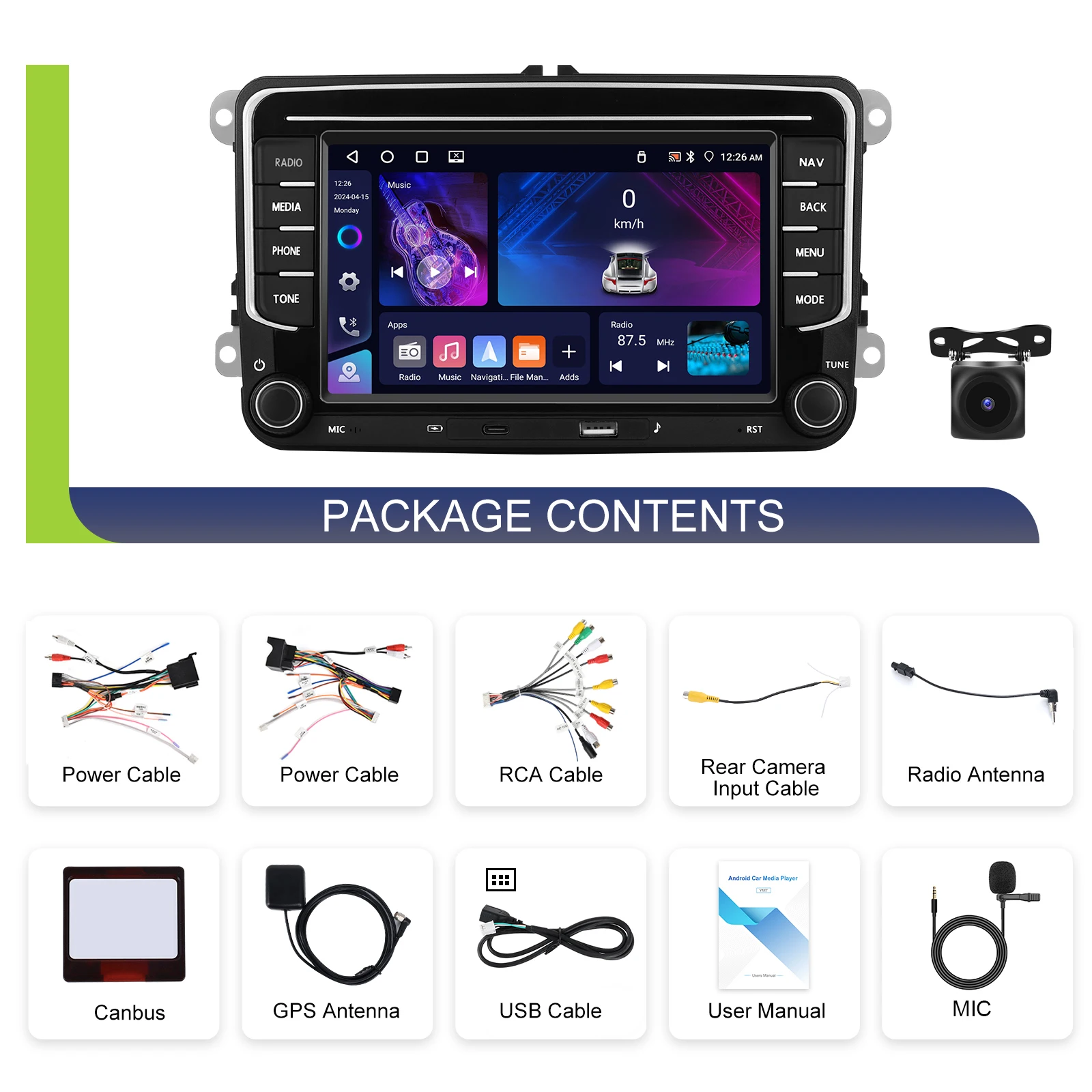 Podofo 7 inch Carplay Android autoradio voor VW/Volkswagen/Golf/Polo/Tiguan/Passat/Seat/Skoda auto intelligent systeem 2din GPS RDS