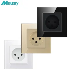Melery Israel Wall Power Sockets Electrical 16A Outlets Rectangular Glass Panel Israeli Home Office Kitchen Standard Grounding