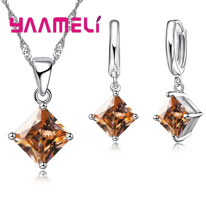 Simple Geometry Square Pendant Necklace & Earrings Set