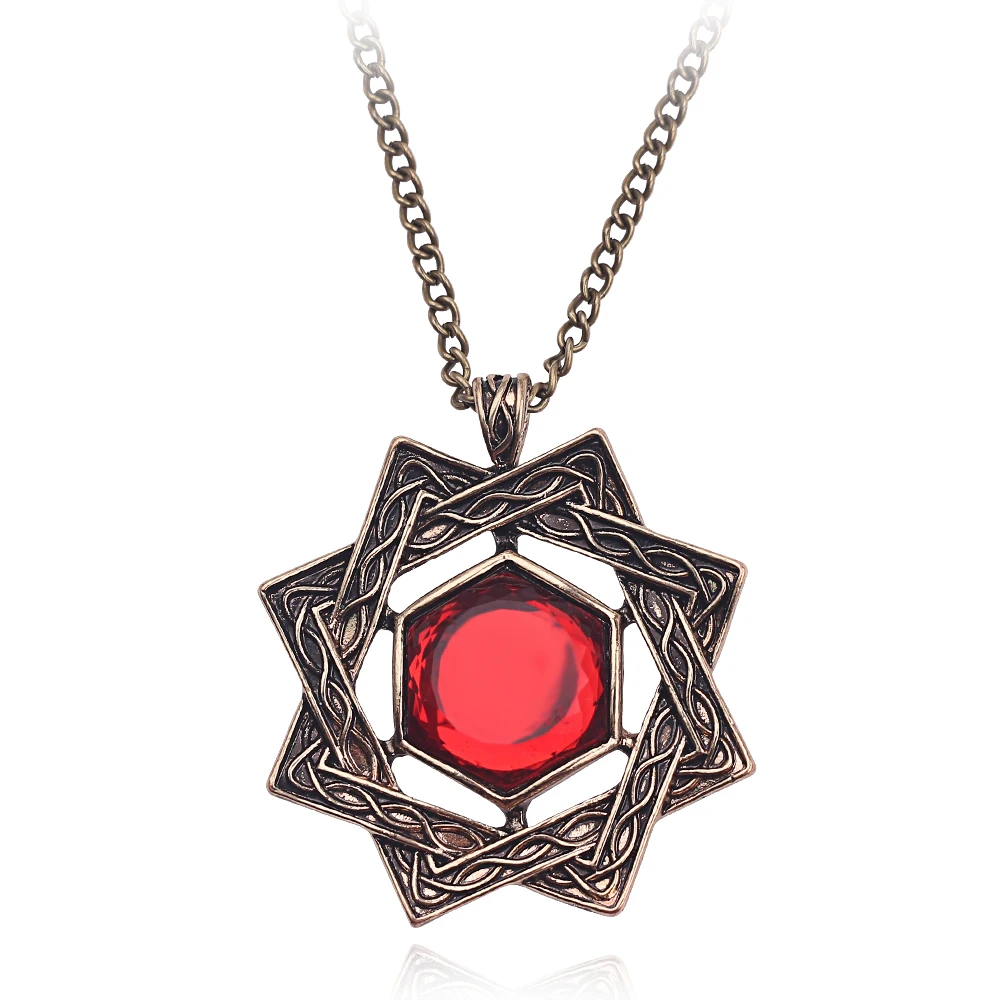 Antique Bronze Color Hexagram Ruby Necklace Game Peripheral Punk Personality Cosplay Jewelry Accessory for Fans