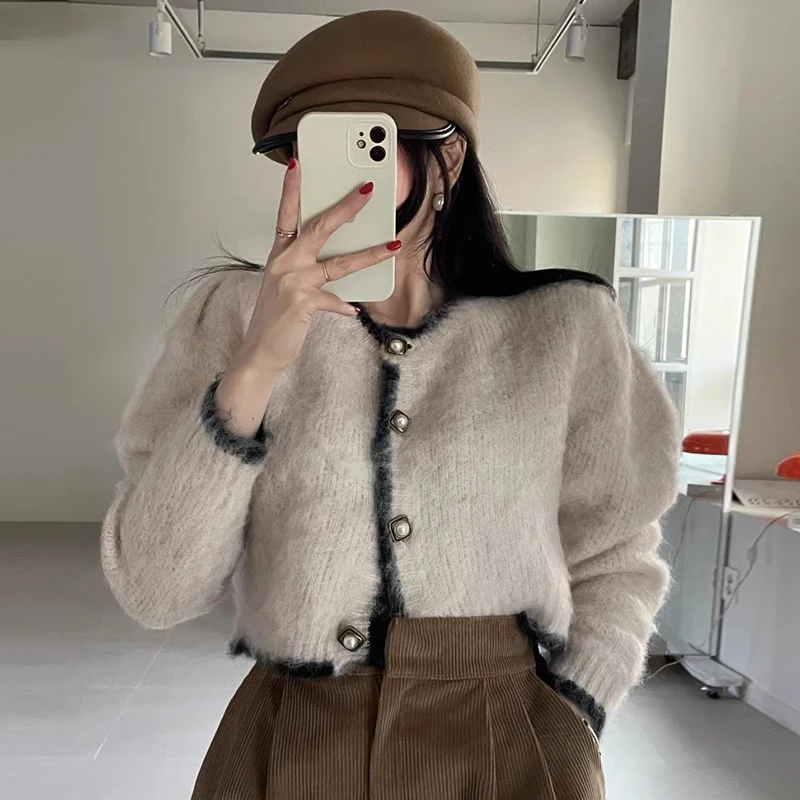 Suéter corto de punto otoñal e para mujer, cárdigan abierto con bloques de Color suave y botones, ropa de abrigo cálid...