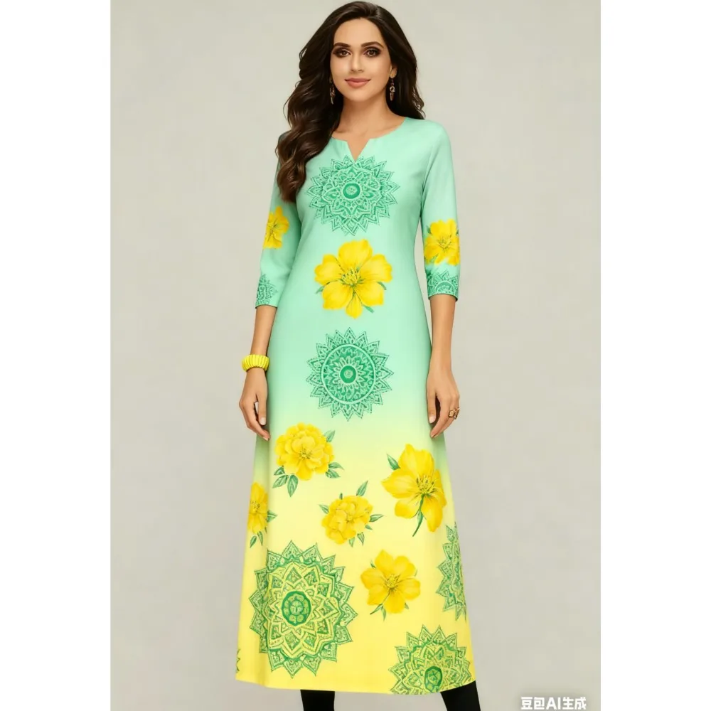 Fiori musulmani Kurt Natale Moda casual da donna Abito comodo Manica lunga Tubo dritto Abito arabo etnico casual