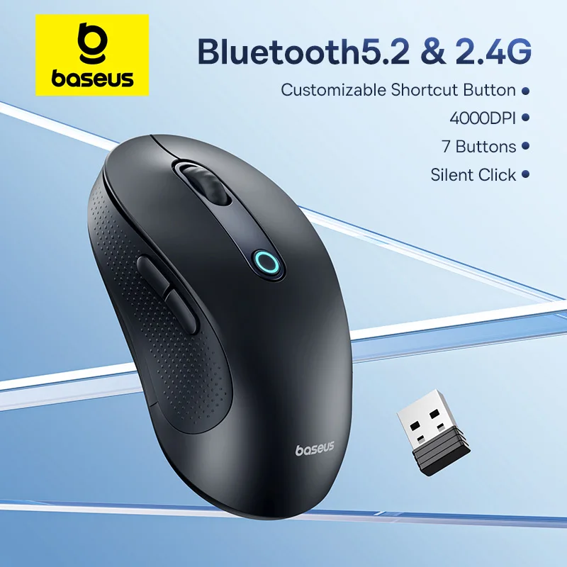 Baseus F02 Wireless Mouse Bluetooth 5.2 2.4G 4000DPI Ergonomic 6 Mute Buttons Mice for iPad MacBook Tablet Laptop Computer Mouse