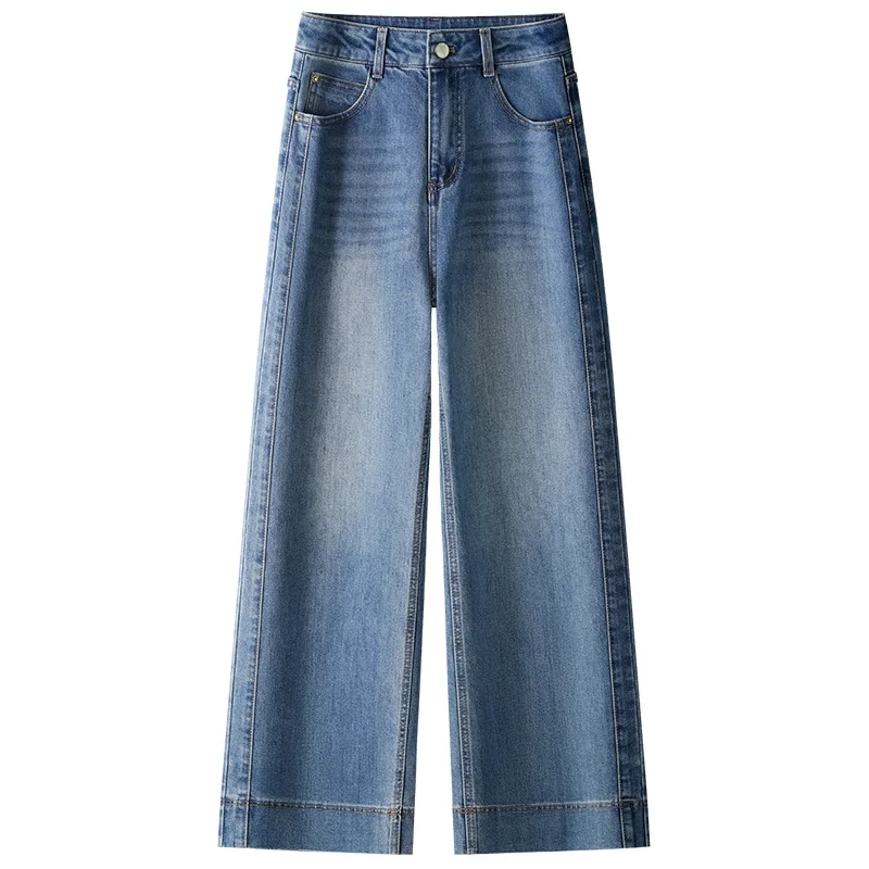 

Women Denim Pant Jeans Vintage Wide Leg Long Pants High Waist Straight Trousers Y2k Streetwear Elegant Splice Work Casual Loose