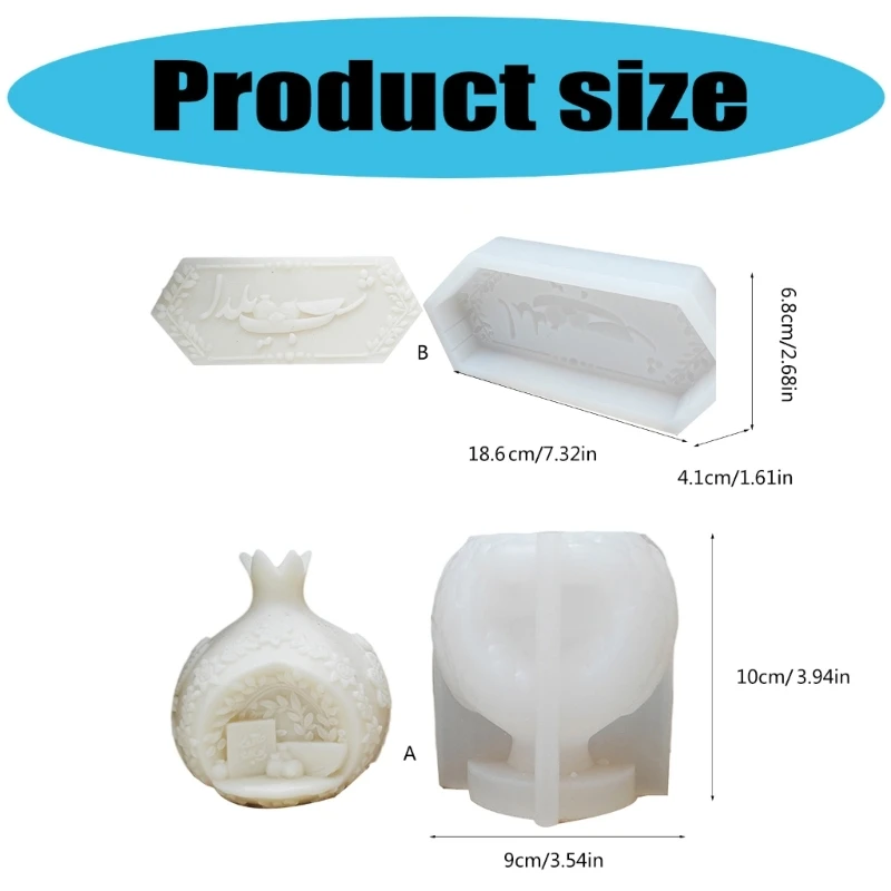 قوالب شموع من السيليكون على شكل رمان لصنع صابون الشموع من راتنجات الإيبوكسي