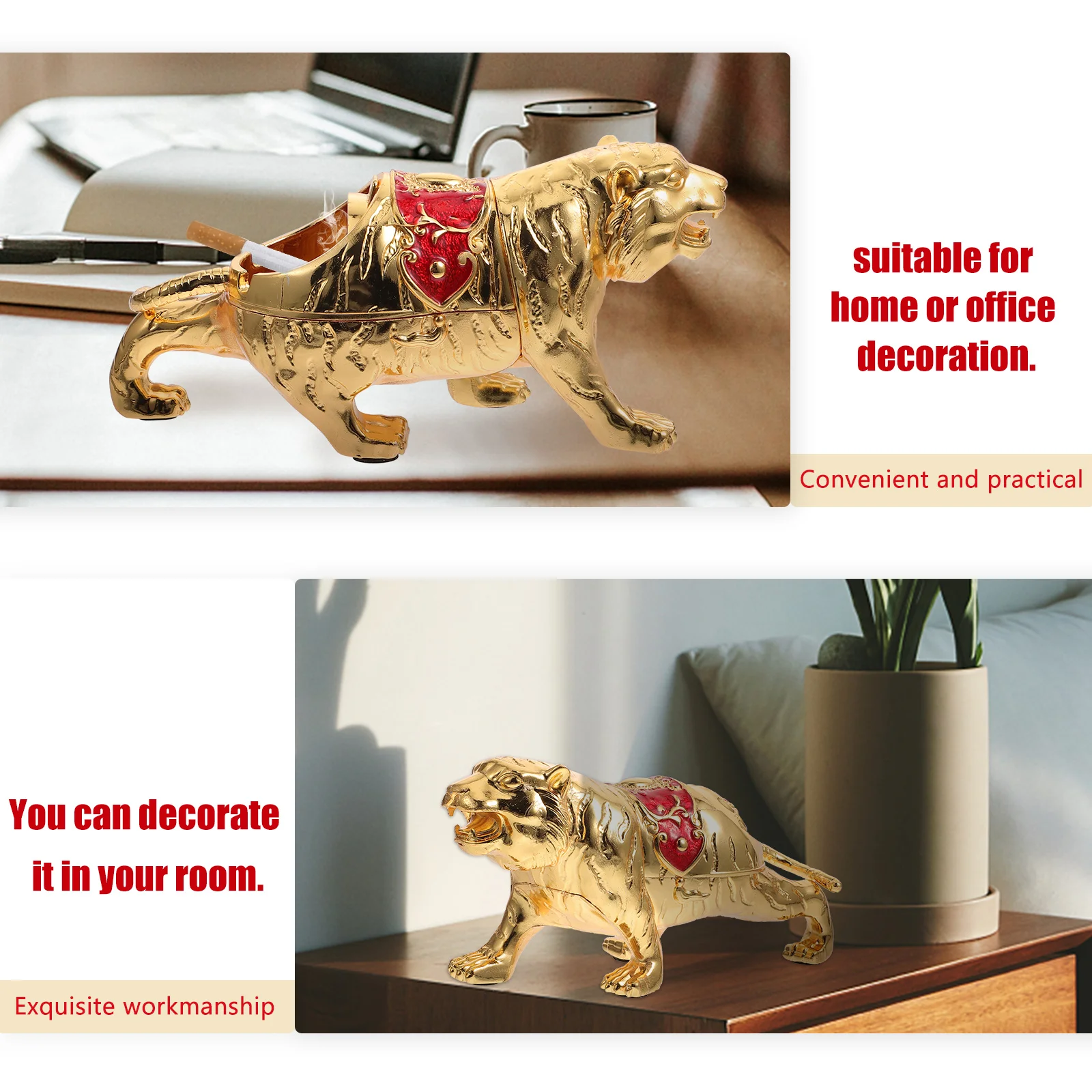 

Tiger Shaped Zinc Alloy Compact Size Cigarette Butt Holder Decorative Indoor Desktop Indoor Desktop Ashtray Home Use nament