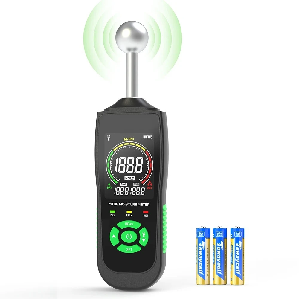 MT68 Digital Wood Moisture Meter Non-contact Timber Damp Detector LCD Screen Hygrometer Alarm Humidity Tester Pinless Detect