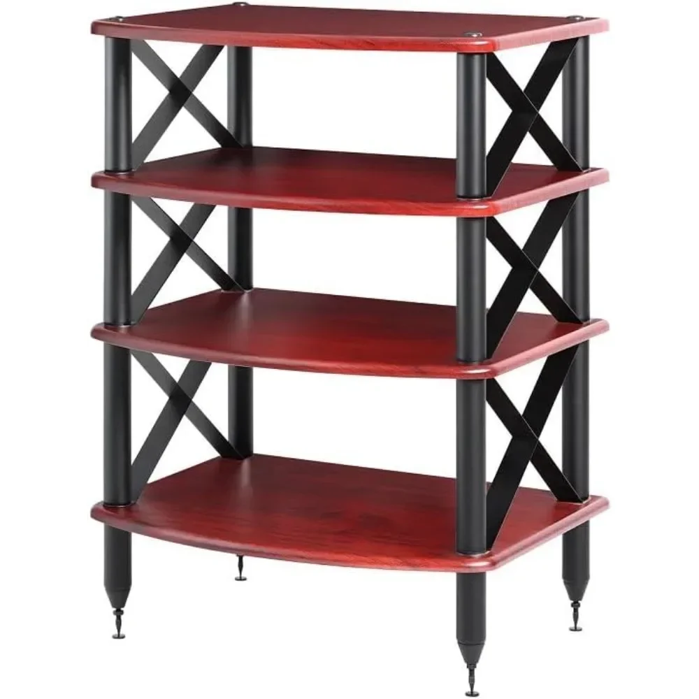 Vulcan X Four Shelf Audio Rack Media Stand, and Components Cabinet Rosenut Red