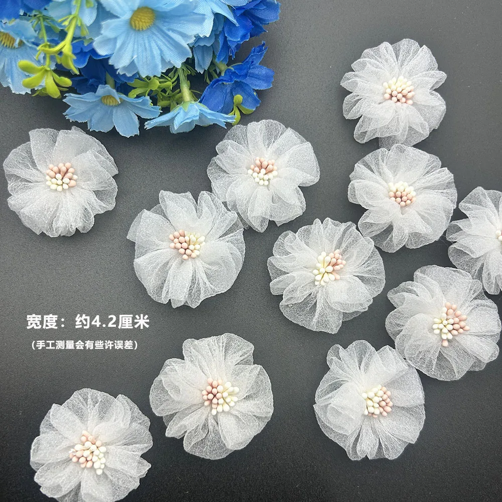 50pcs/Lot 3d Lace Small Flower Accessories With Beads And Rhinestones DIY Dress Clothing Hats Shoes Shirts Wedding