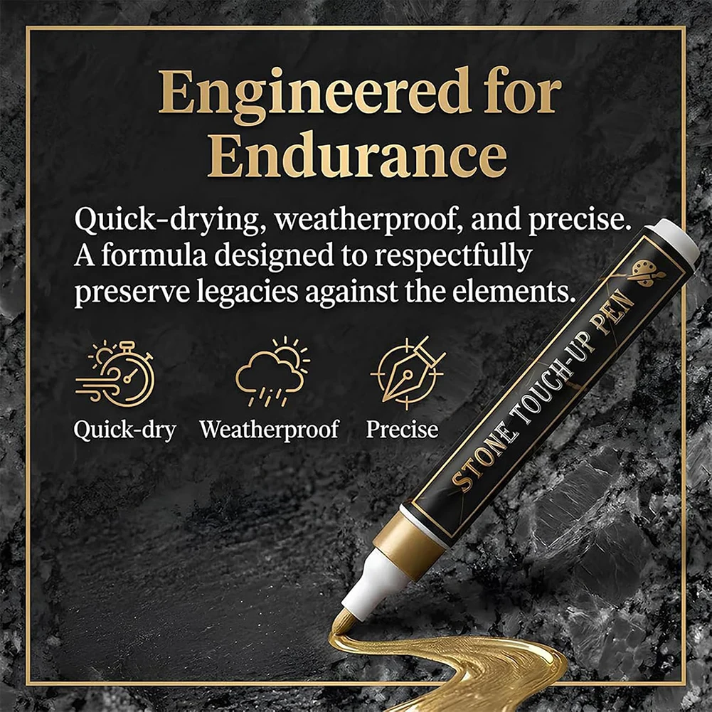 Tombstone Lettering Pen Gold Stone Inscription Touchup Marker Memorial Stone Paint Pen for Church Outdoor Cemetery Grave
