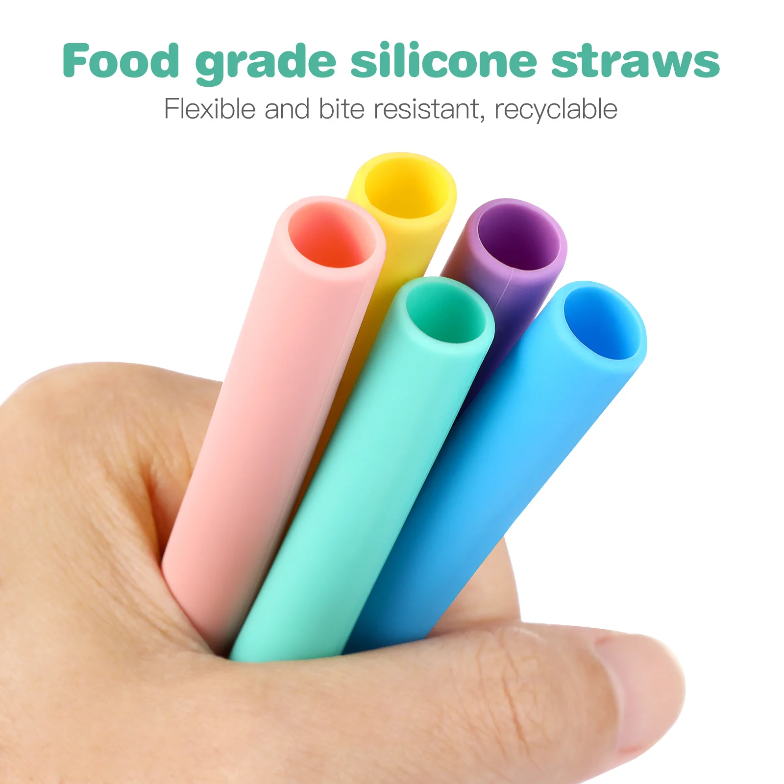 

5Sets Silicone Straw Sets Foldable Reusable Drinking Straws for Smoothies Coffee Tea Party Portable Cleaning Brush Included
