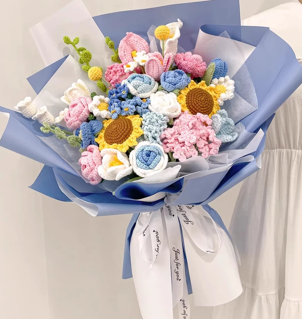 Hand-woven diy rose tulip calla lily wool mixed bouquet material package homemade artificial flower ornaments