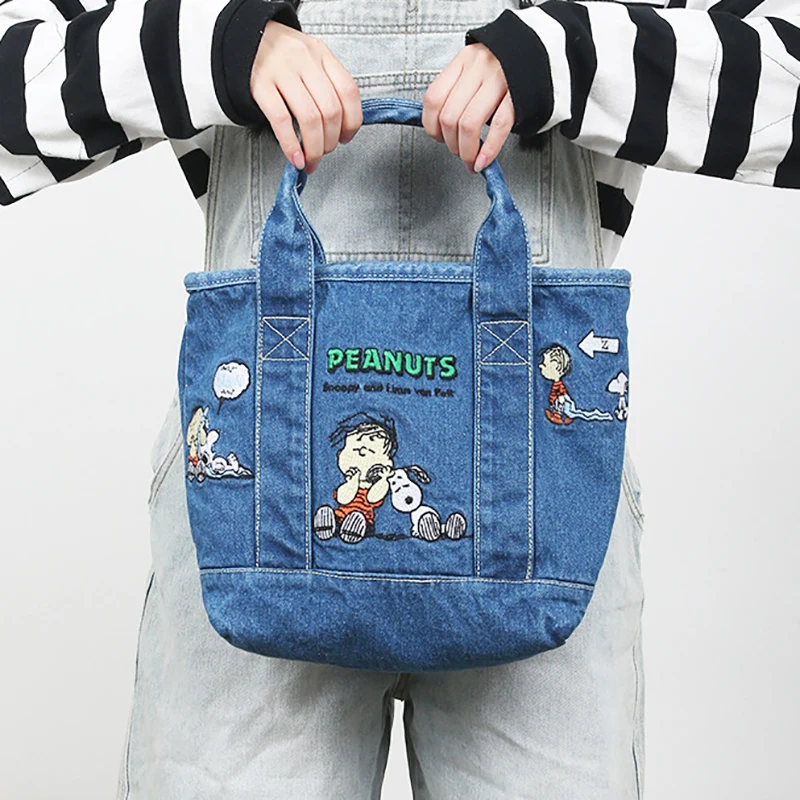 MINISO Disney Series Cute Cartoon Denim Embroidered Handbag Bento Bag Shopping Bag Lunch Box Bag Tote Bag