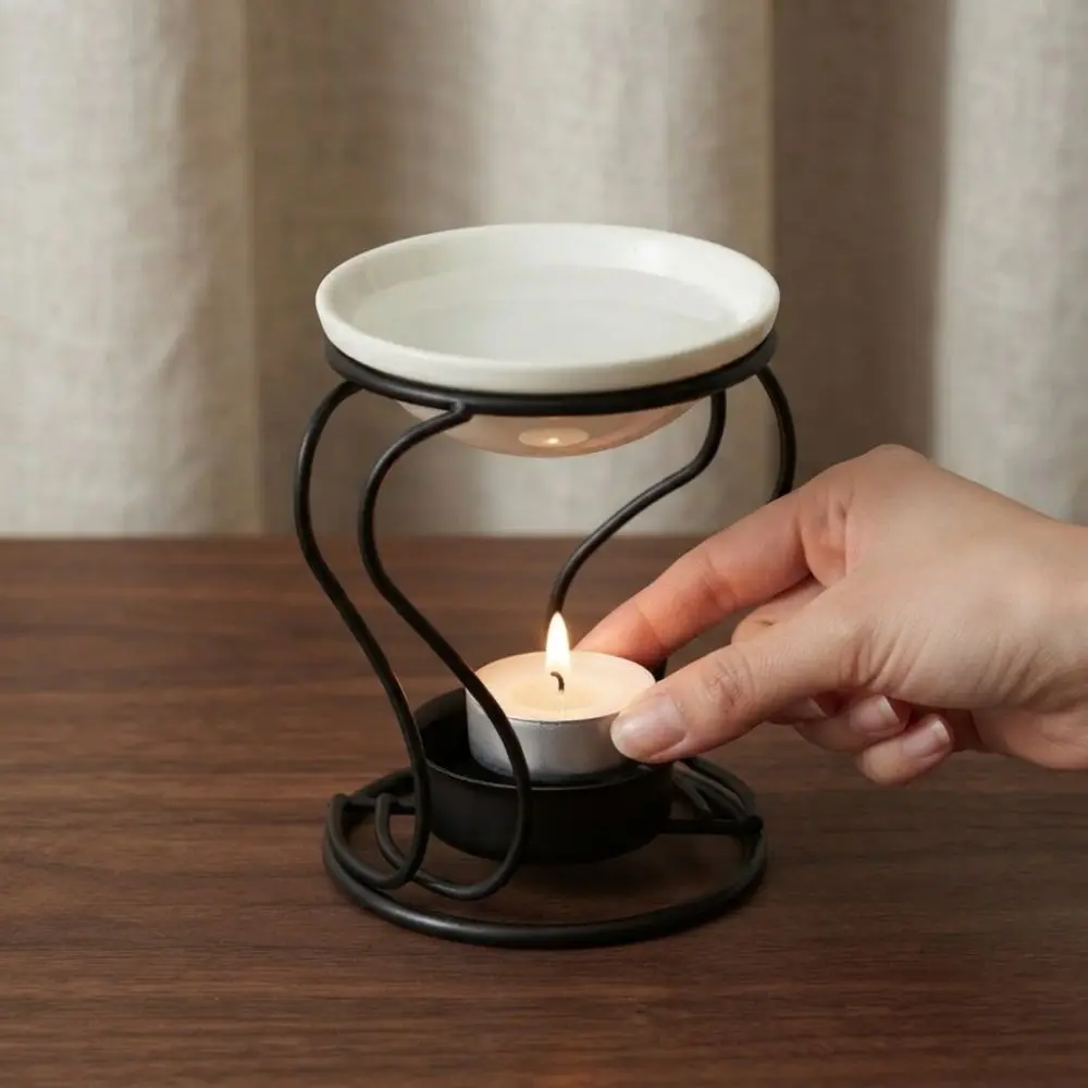 Iron S Shaped Wax Burner Heat Resistant Detachable Scent Burners with Ceramic Tray Stable Base Candle Holder Bedroom Decor