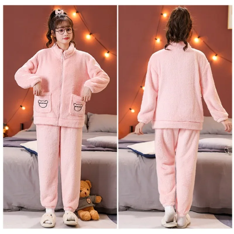 5XL Winter Warm Thicken Flannel Pajamas Women Velvet Plus Size Homewear  Loose Zipper High Collar Sleepwear Soft Plush Outwear