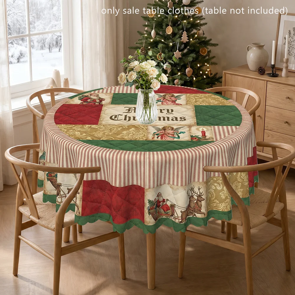 Vintage Santa and Angel print round tablecloth, common indoors and outdoors, including Santa and Angel patterns