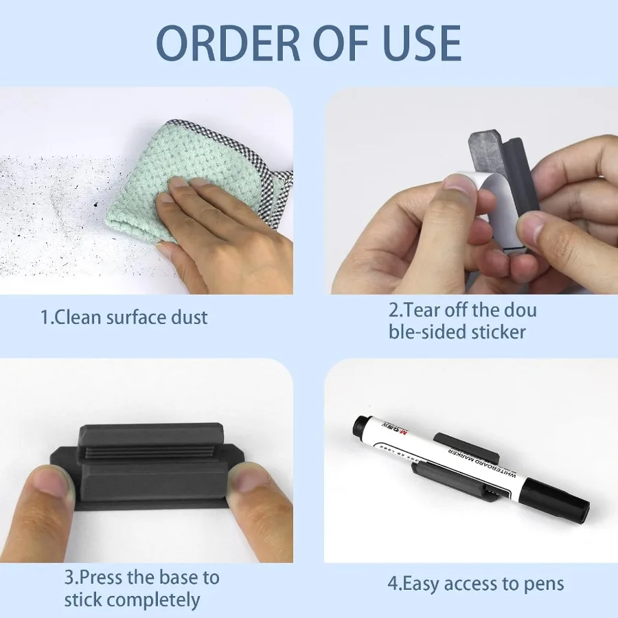 حامل قشرة لمجموعة مكتب مكونة من 20 حامل قلم لاصق مع 20 حامل قلم سيليكون مُحدث للغاية ومشبك قلم تحديد للجدران C #6
