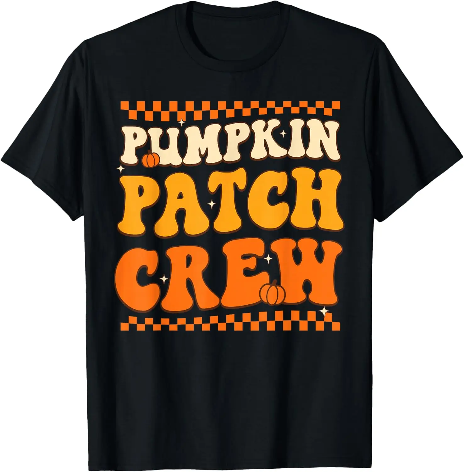 Groovy Pumpkin Patch Crew Matching Family Fall Halloween T-Shirt Breathable, heavyweight pure cotton short-sleeve top—stylish, plus-size, and suitable for year-round wear with a sporty, casual vibe