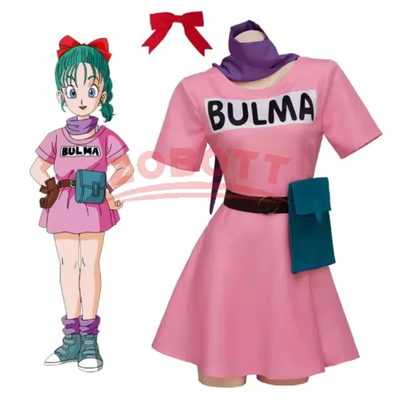 

⭕️⭐️⭕️Bulma Cosplay Costumes Pink Dress Anime Role Play Dress WIth Long For Halloween Carnival Party Women Outfit⭐️⭕️⭐️