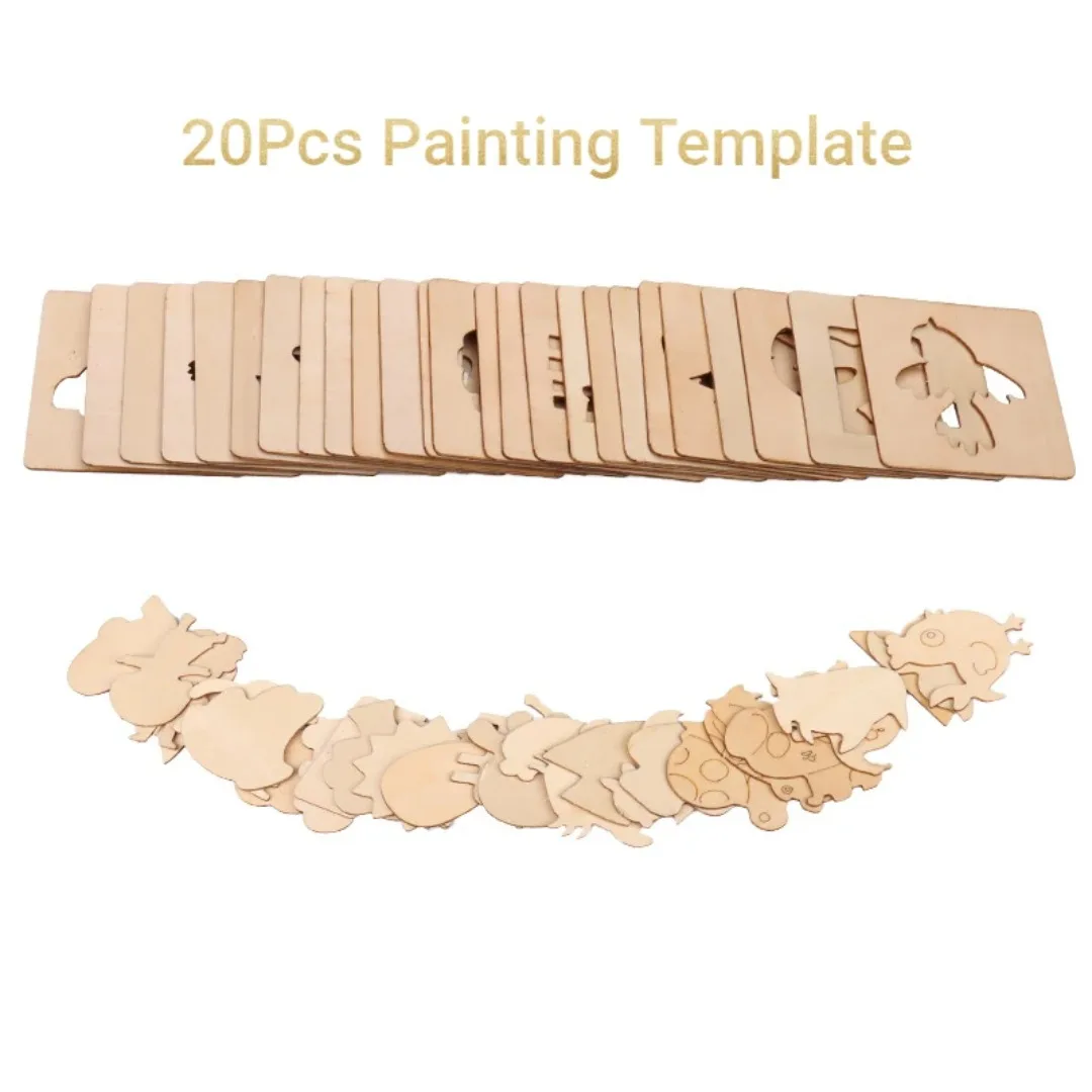 20PCS Montessori Wooden Drawing Stencils - Kids DIY Painting Templates, Educational Learning Toys for Children & Party Gifts