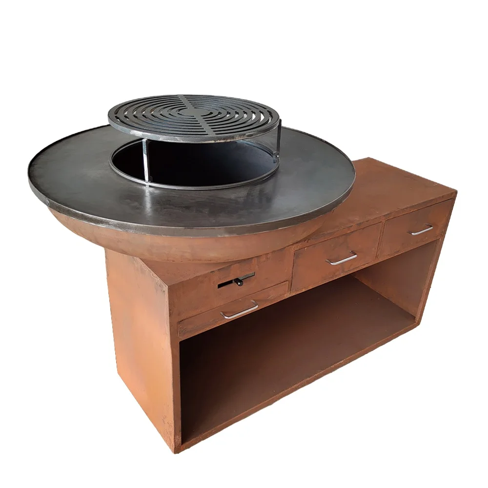Wholesale Modern Multi Functional Steel Brazier Grill With Cooking Plancha Table For Garden Backyard Outdoor BBQ