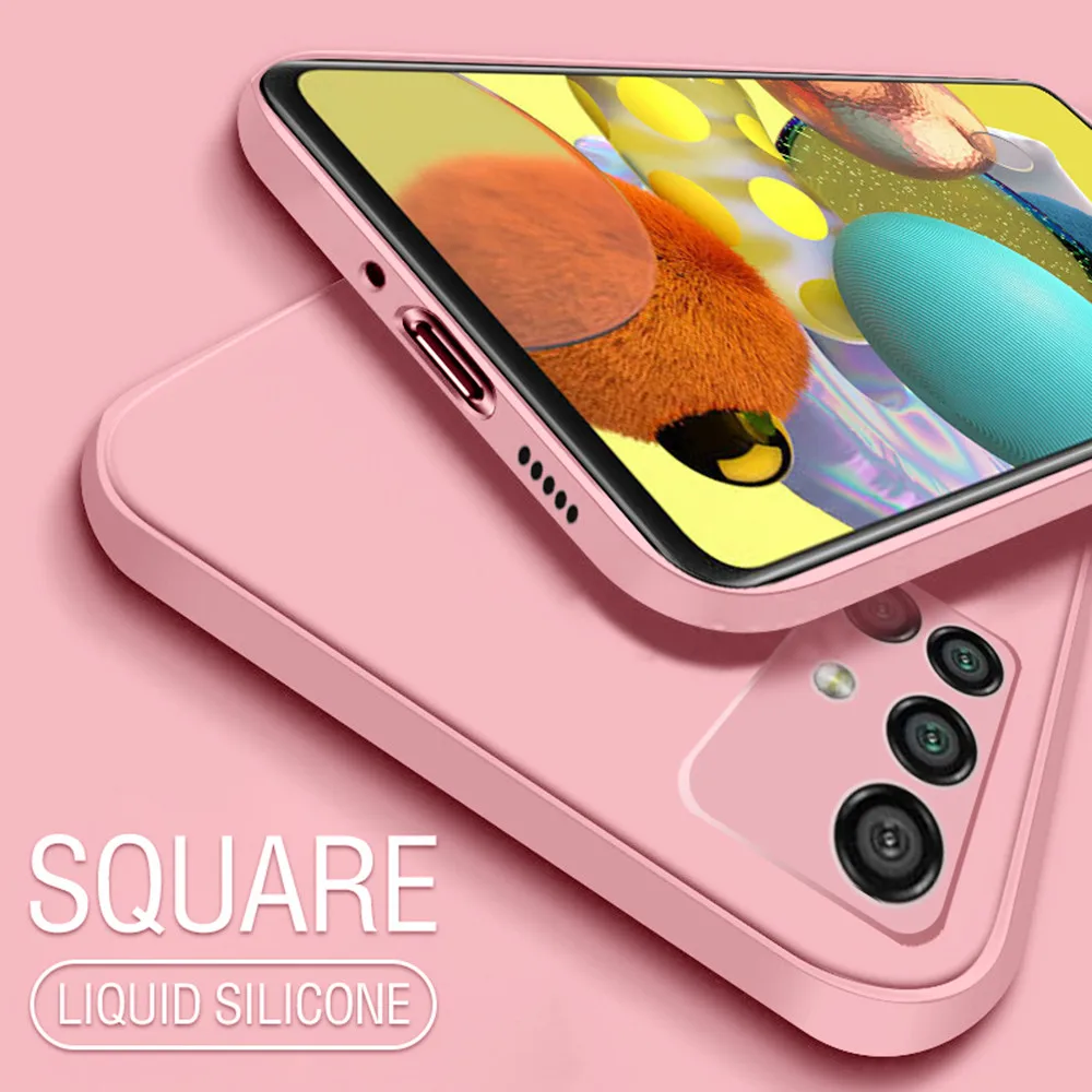 Square Liquid Silicone Cases For Samsung Galaxy A72 A52 A32 A51 A71 A50 A21s A12 A70 S10 Plus Note 10 20 S21 ultra S20 FE Cover