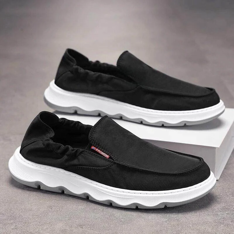 

Men's Summer Canvas Shoes Breathable Lightweight Comfortable Slip-On Casual Black Beijing Cloth Shoes Soft Bottom Easy Care
