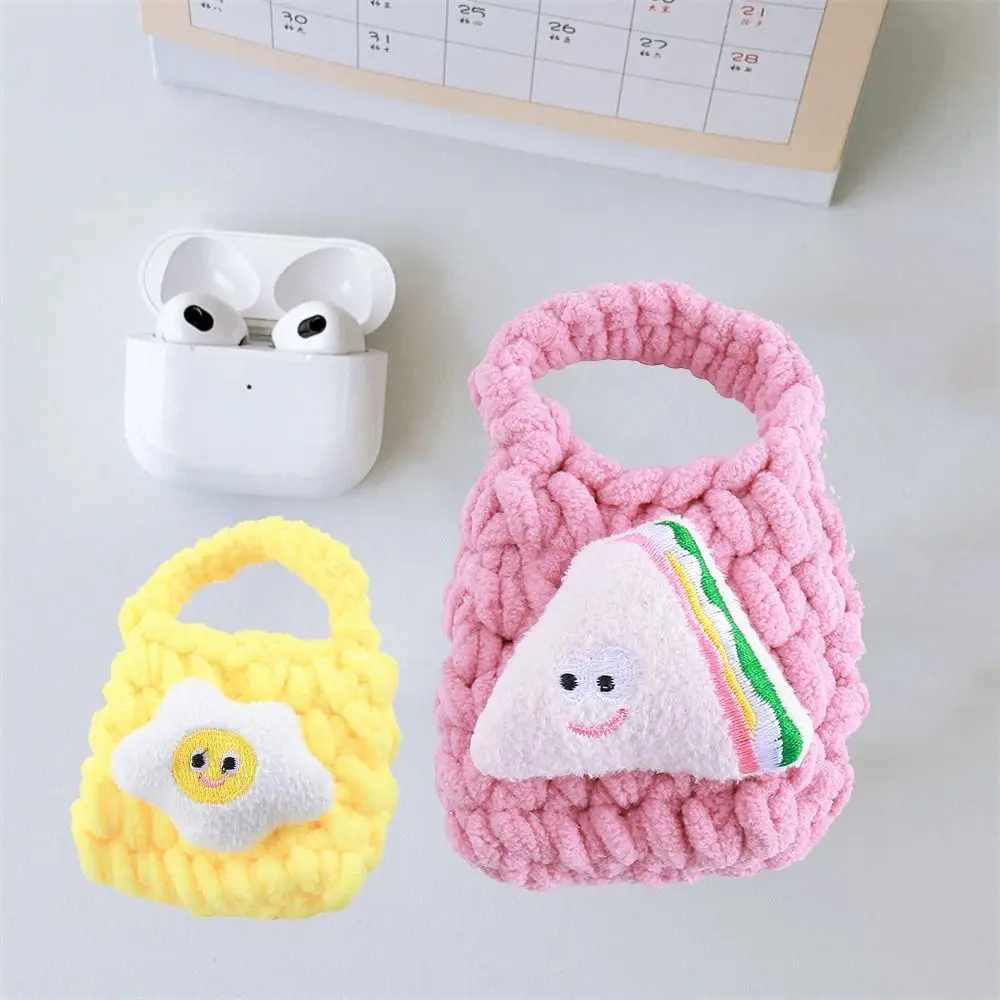 Plush Crochet Mini Knitted Handbag Sandwich Hamburg Earphone Knitted Bag Headset Cover Knitted Portable Coin Purse Earphone Case