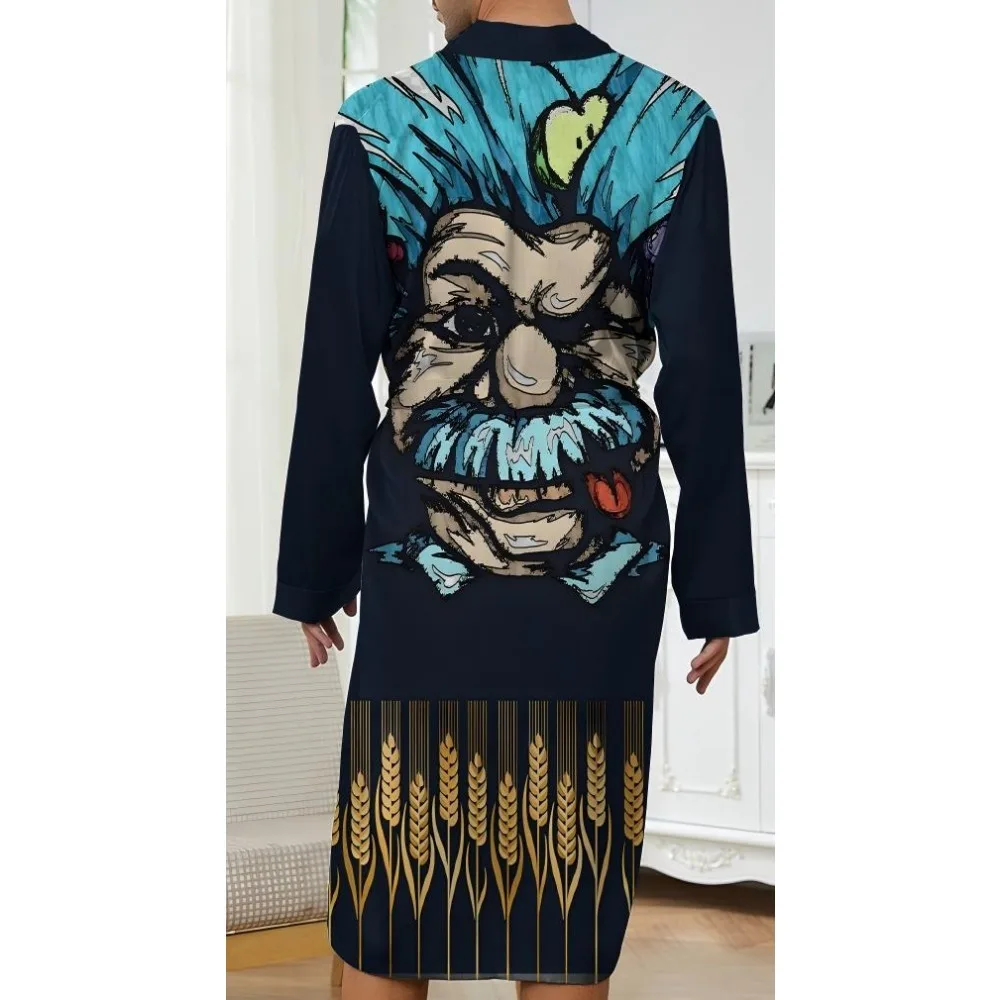 New men's long robe with quick drying trend, fun digital printed nightgown for home entertainment and leisure.