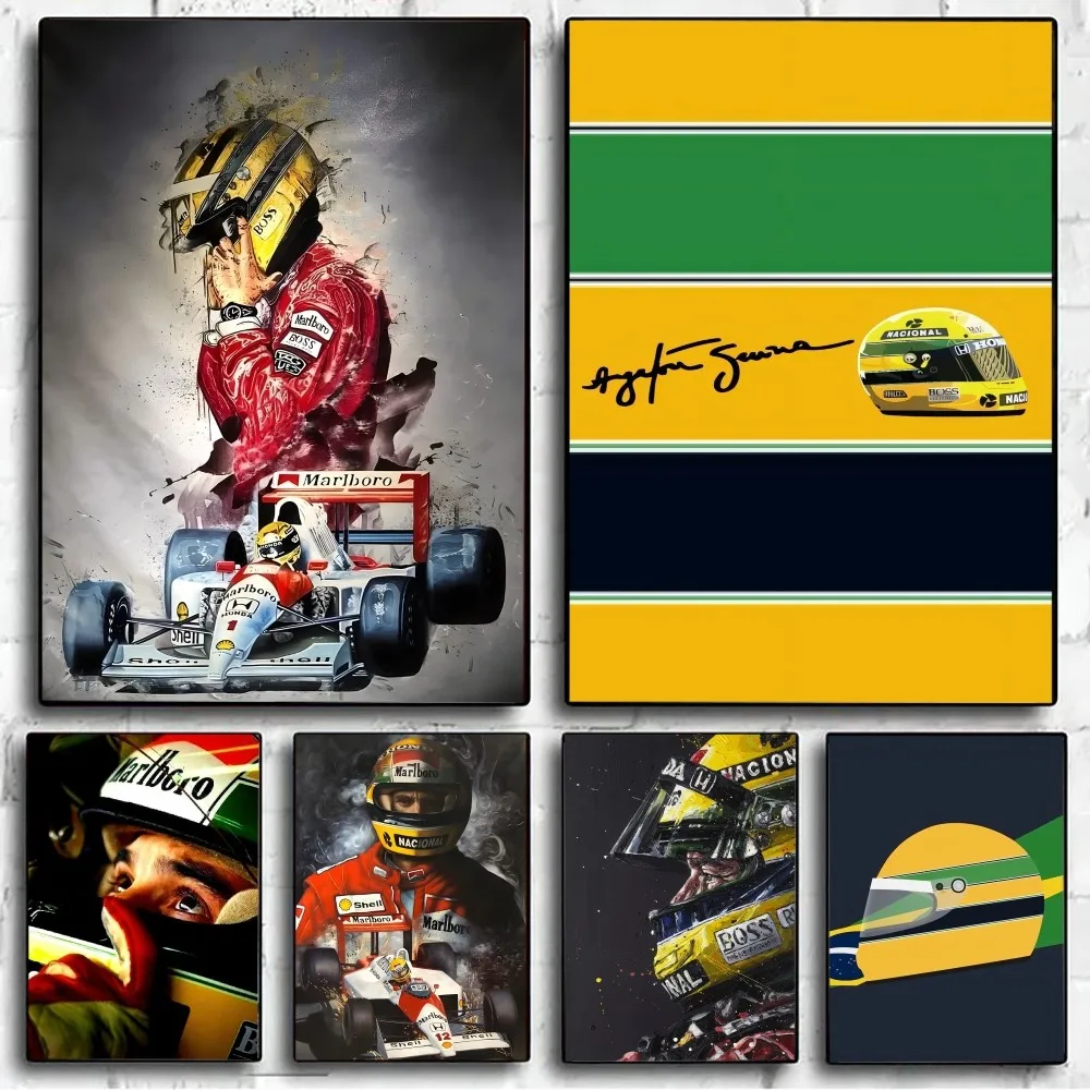 F1 Ayrton Tacing Driver Senna Poster No Framed Kraft Club Bar Paper Vintage Poster Wall Art Painting Bedroom Study Stickers