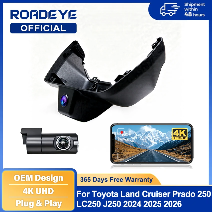 For Toyota Land Cruiser Prado 250 LC250 J250 2024-2026 4K HD Plug and play Dashcam Dvr,WiFi Car Camera, OEM Style Night Vision