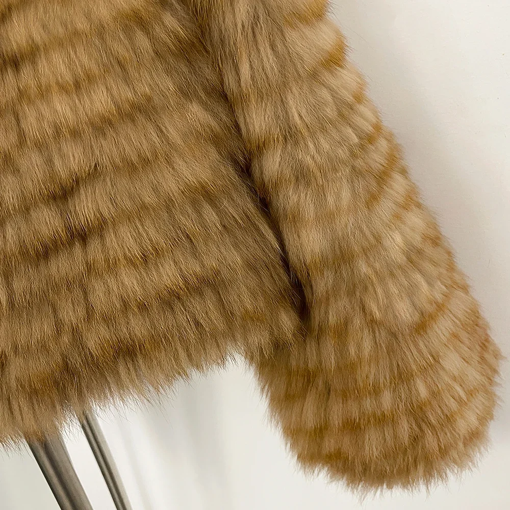 OFTBUY Neue Luxuriöse Winter-Oberbekleidung für Damen, Kurze Handgestrickte Echtfuchs-Pelzjacke mit Großem Weitem Revers, Flauschiger Kurzmantel für Damen – Detail 5