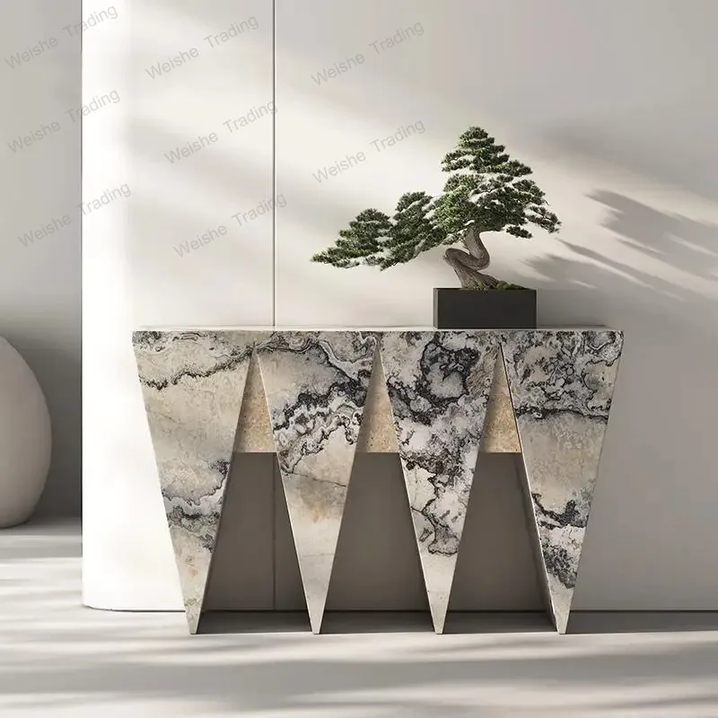 Luxury Stone Console Table, Original Design Entryway Cabinet with Open Storage, Scratch Resistant&Sturdy, Customize