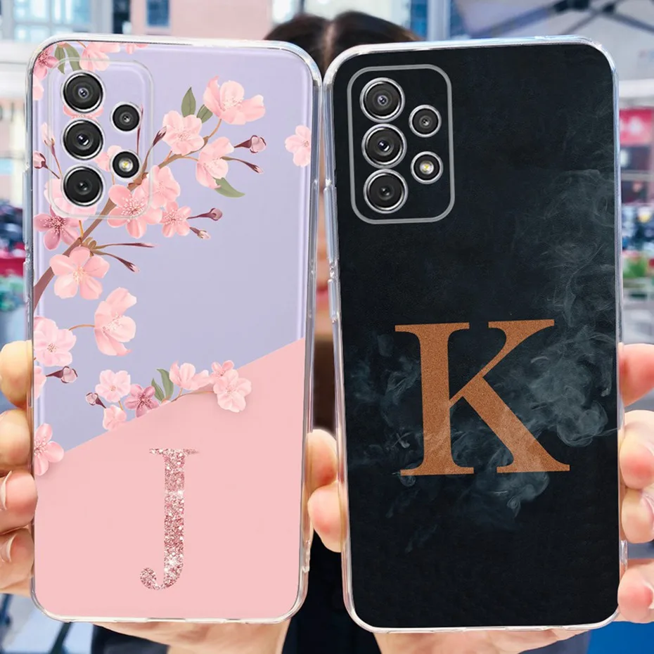 For Samsung Galaxy A53 5G Case Samsung A33 A73 5G Beautiful Flower Fog Initial Letter Soft Silicone TPU Cover For Samsung A53 5G