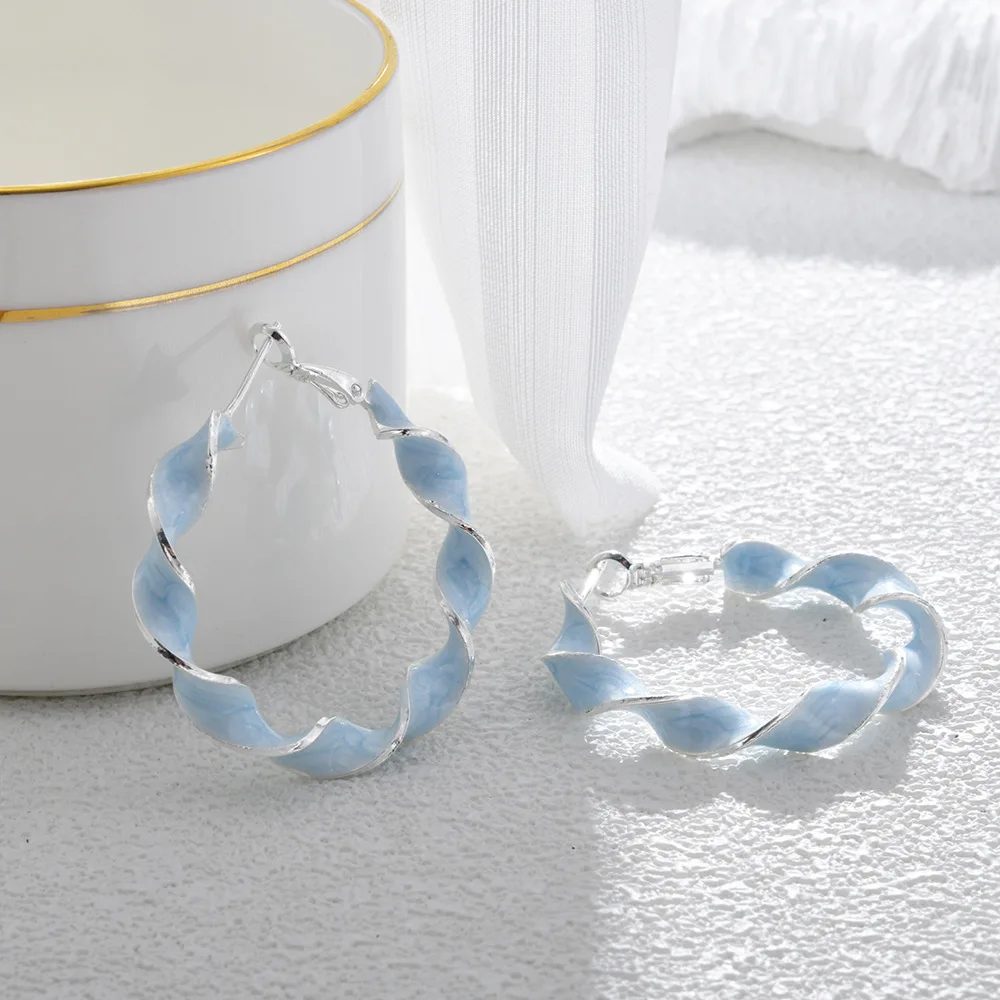 Simple sweet temperament colorful spiral oil drop earrings original design twist hoop earrings birthday gift