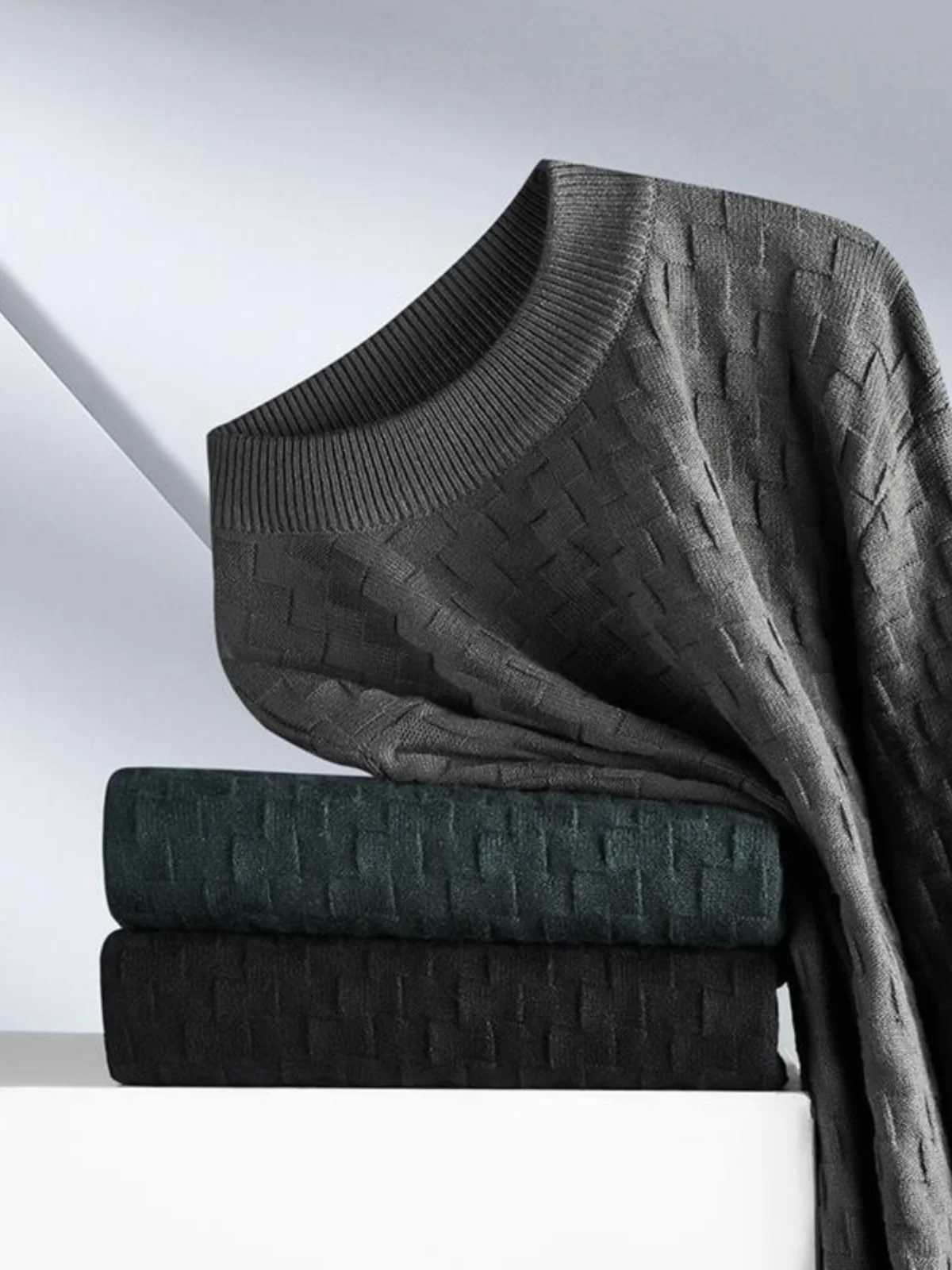 

Мужской вязаный длинный свитер размера плюс, теплый свободный крой, модный повседневный базовый трикотаж из смеси полиэстера