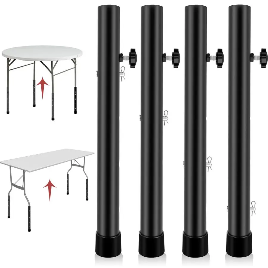 

Leg Extenders for Folding Tables, Folding Table Legs Extensions for Straight and Bent Legs, Heavy Duty Steel 4 Levels Adjustable